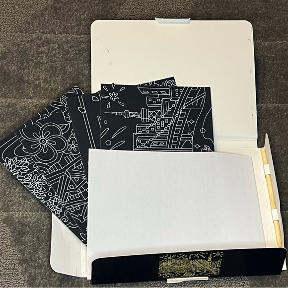 Traditional Japan Japanese Themed Scratch Art Kit / Set Mt. Fuji Sakura Blossoms - Picture 3 of 8